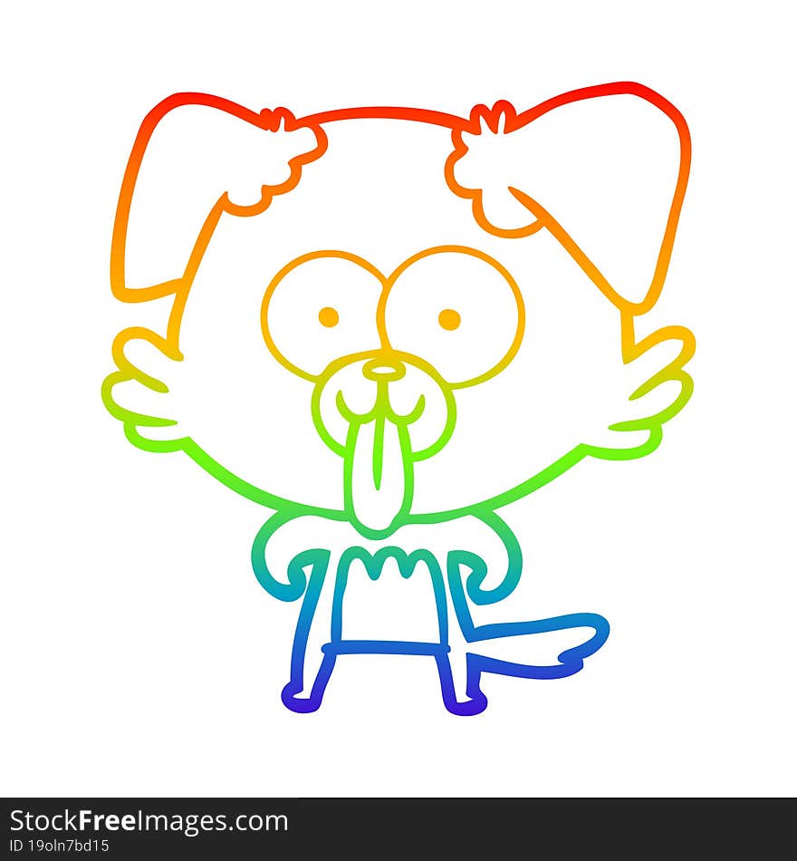 rainbow gradient line drawing of a cartoon dog with tongue sticking out