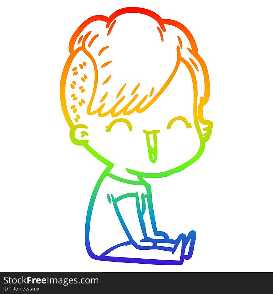 rainbow gradient line drawing of a cartoon happy hipster girl