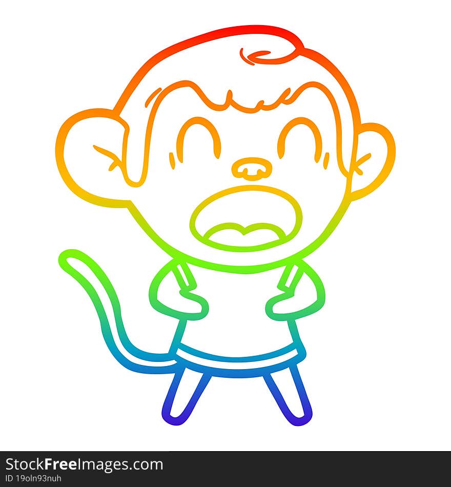 rainbow gradient line drawing shouting cartoon monkey