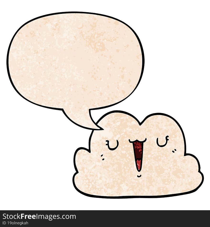 cute cartoon cloud and speech bubble in retro texture style