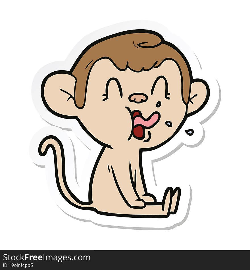 Sticker Of A Crazy Cartoon Monkey Sitting