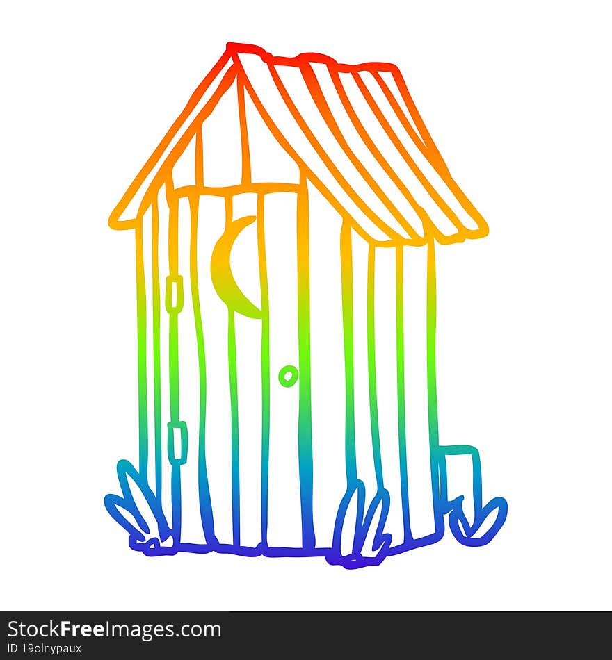 Rainbow Gradient Line Drawing Traditional Outdoor Toilet With Crescent Moon Window