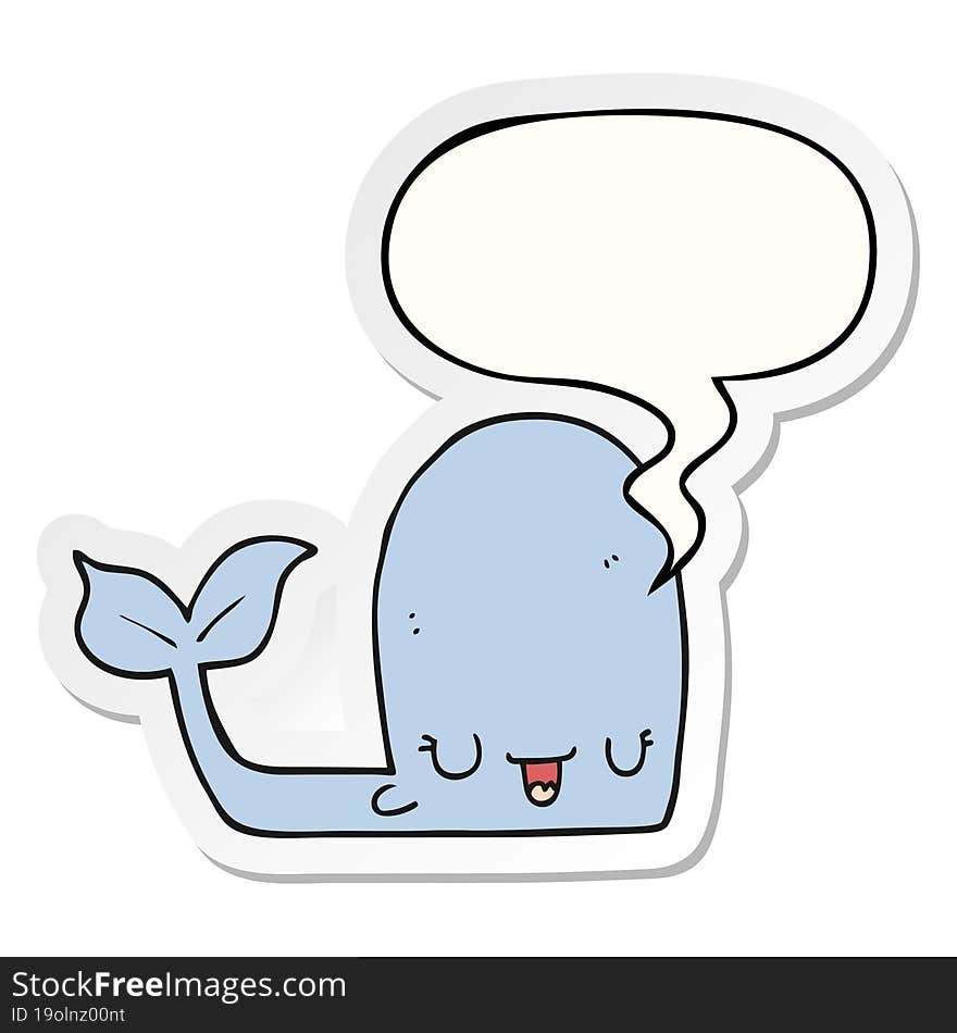 cartoon happy whale with speech bubble sticker