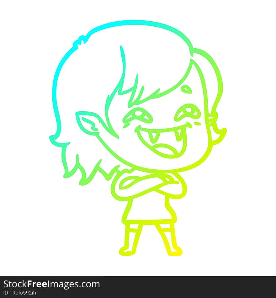 cold gradient line drawing of a cartoon laughing vampire girl