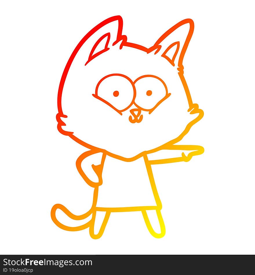 warm gradient line drawing cartoon cat girl pointing