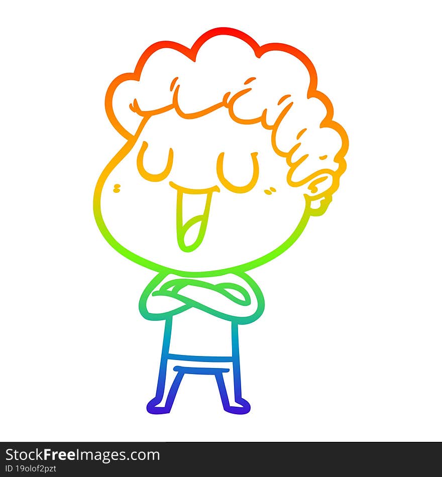 rainbow gradient line drawing laughing cartoon man