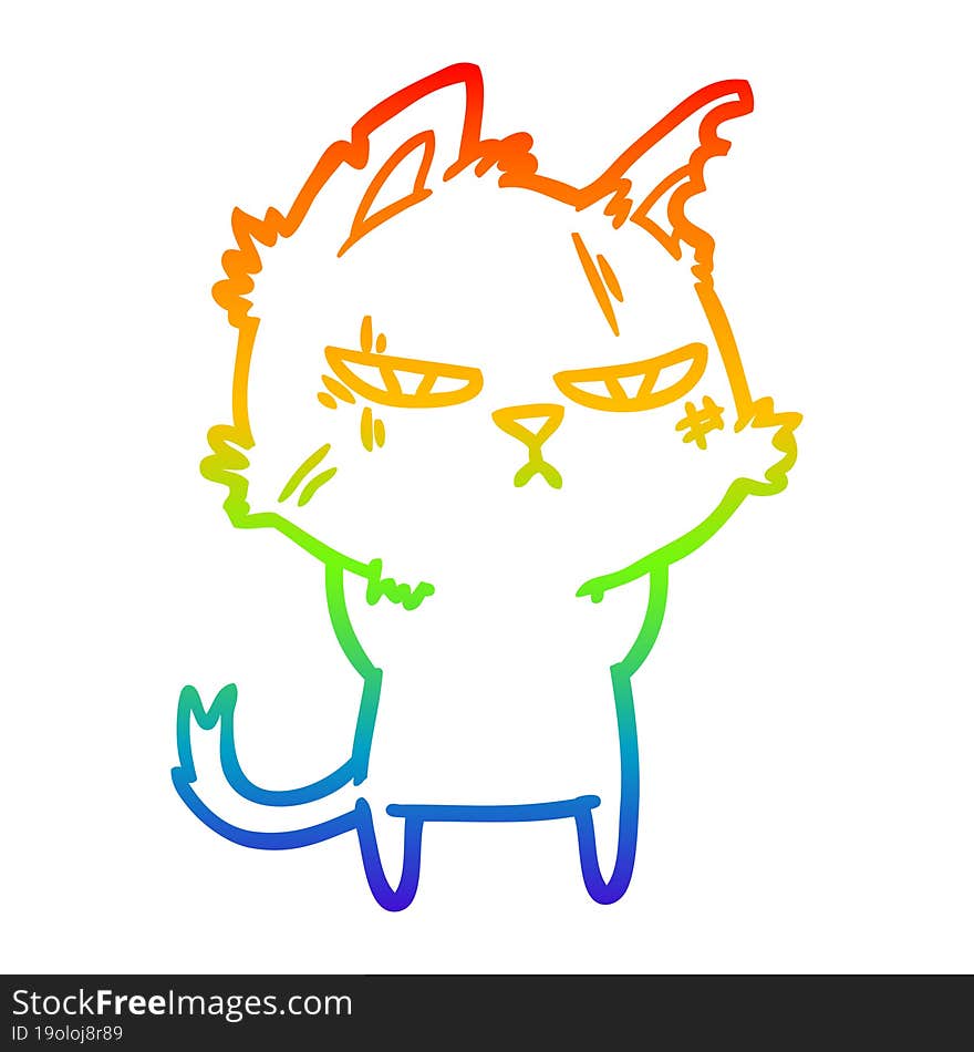 rainbow gradient line drawing tough cartoon cat