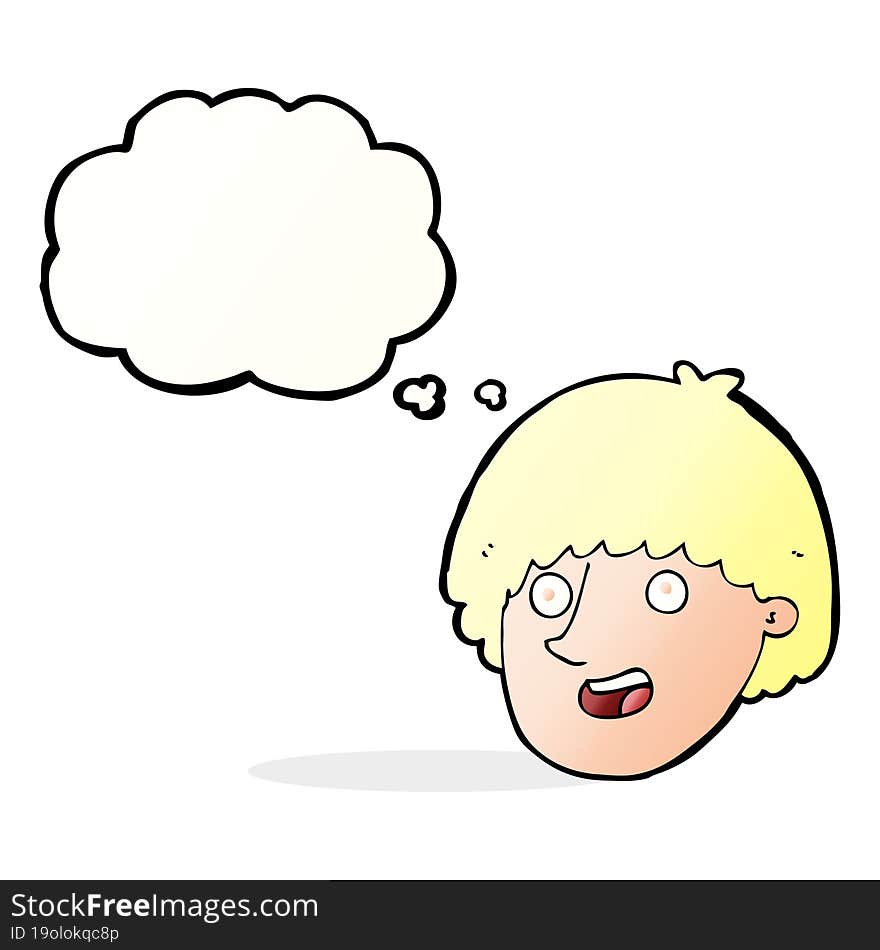 cartoon happy male face with thought bubble