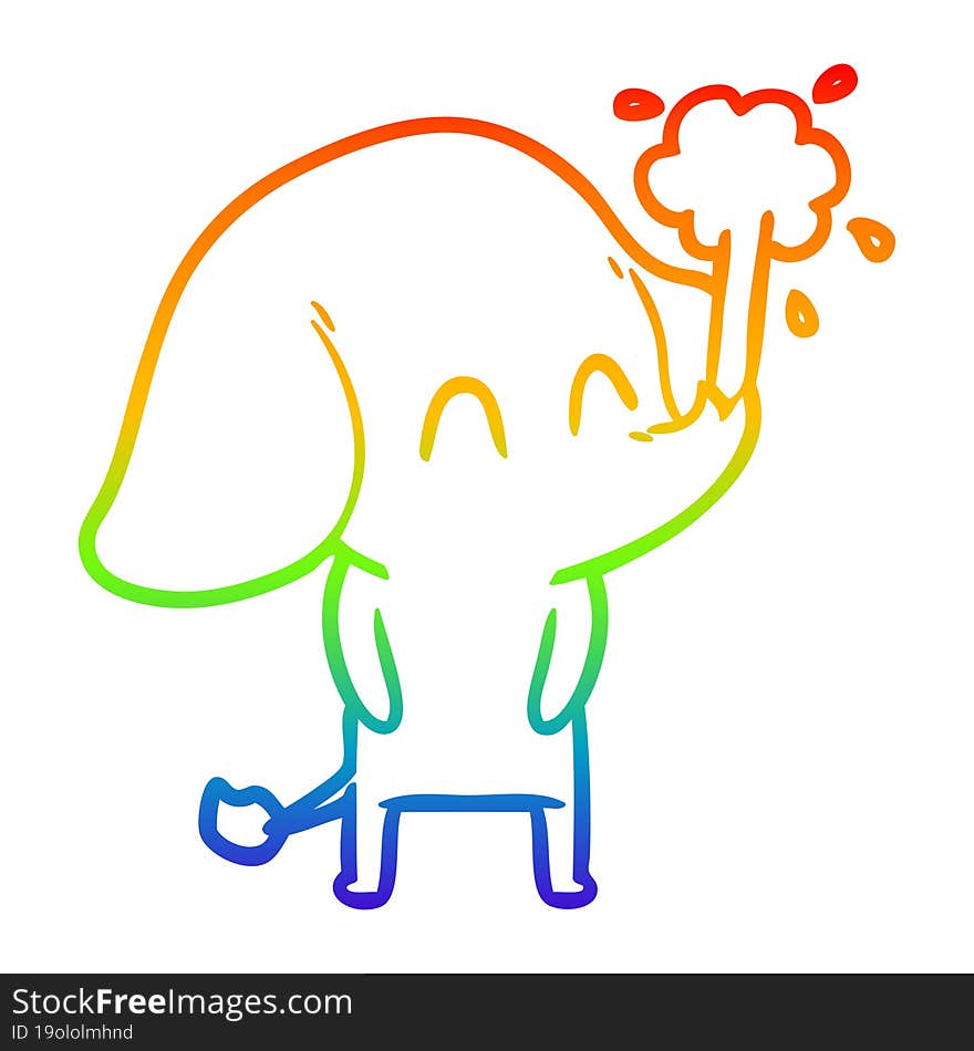 Rainbow Gradient Line Drawing Cute Cartoon Elephant Spouting Water