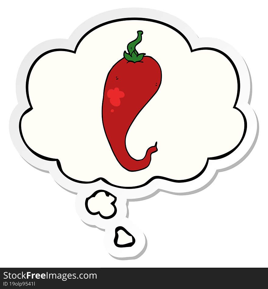 cartoon chili pepper and thought bubble as a printed sticker