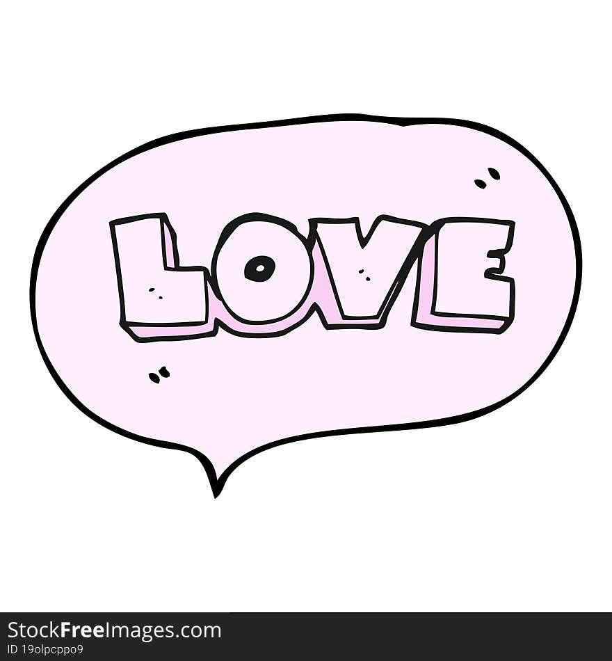 freehand drawn speech bubble cartoon word love