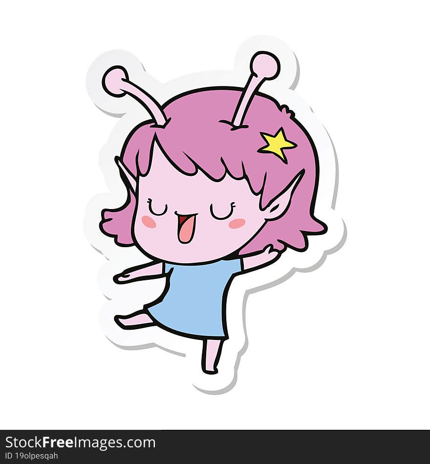 sticker of a happy alien girl cartoon