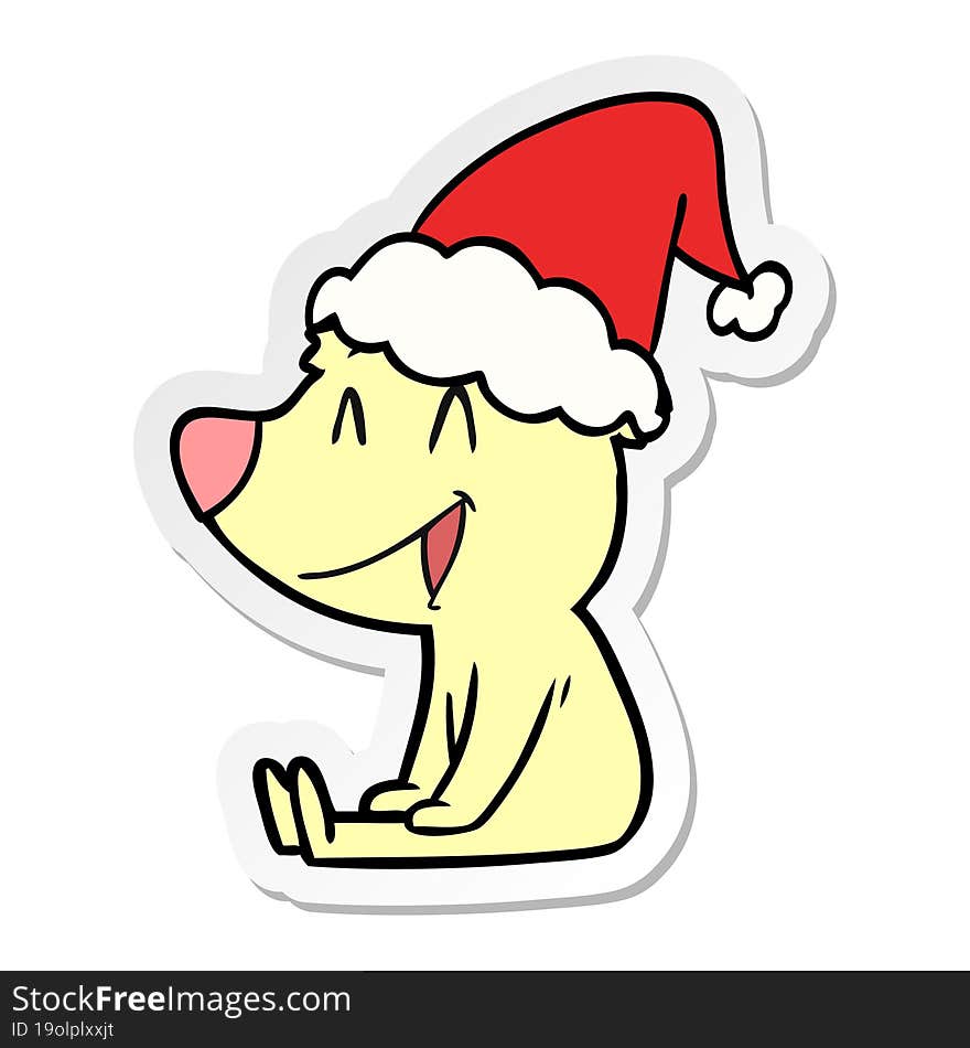 sitting bear sticker cartoon of a wearing santa hat