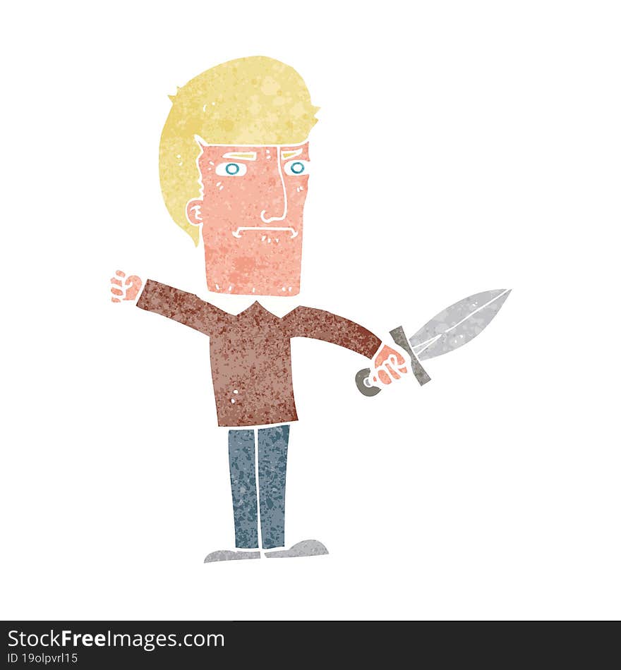 cartoon man holding a dagger. cartoon man holding a dagger