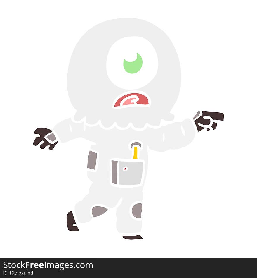 flat color style cartoon cyclops alien spaceman pointing