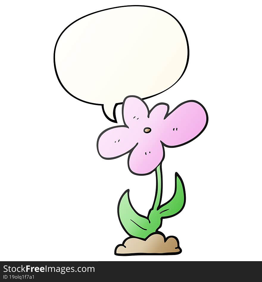 cartoon flower and speech bubble in smooth gradient style