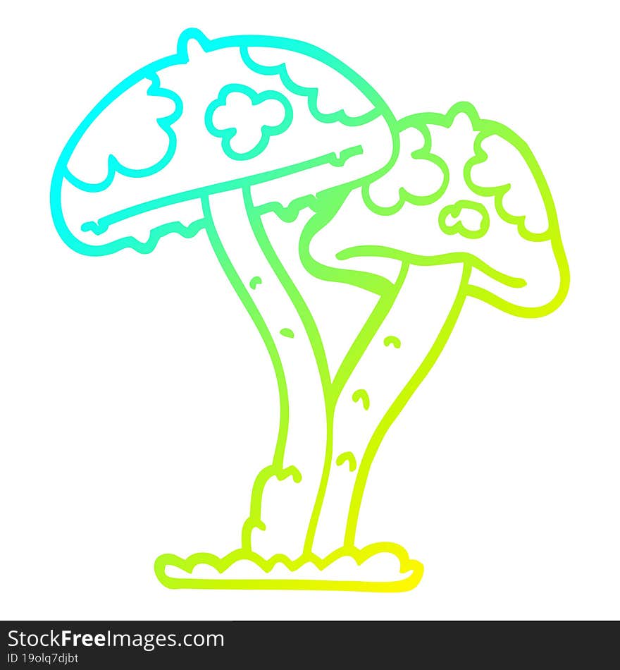 cold gradient line drawing of a cartoon mushroom