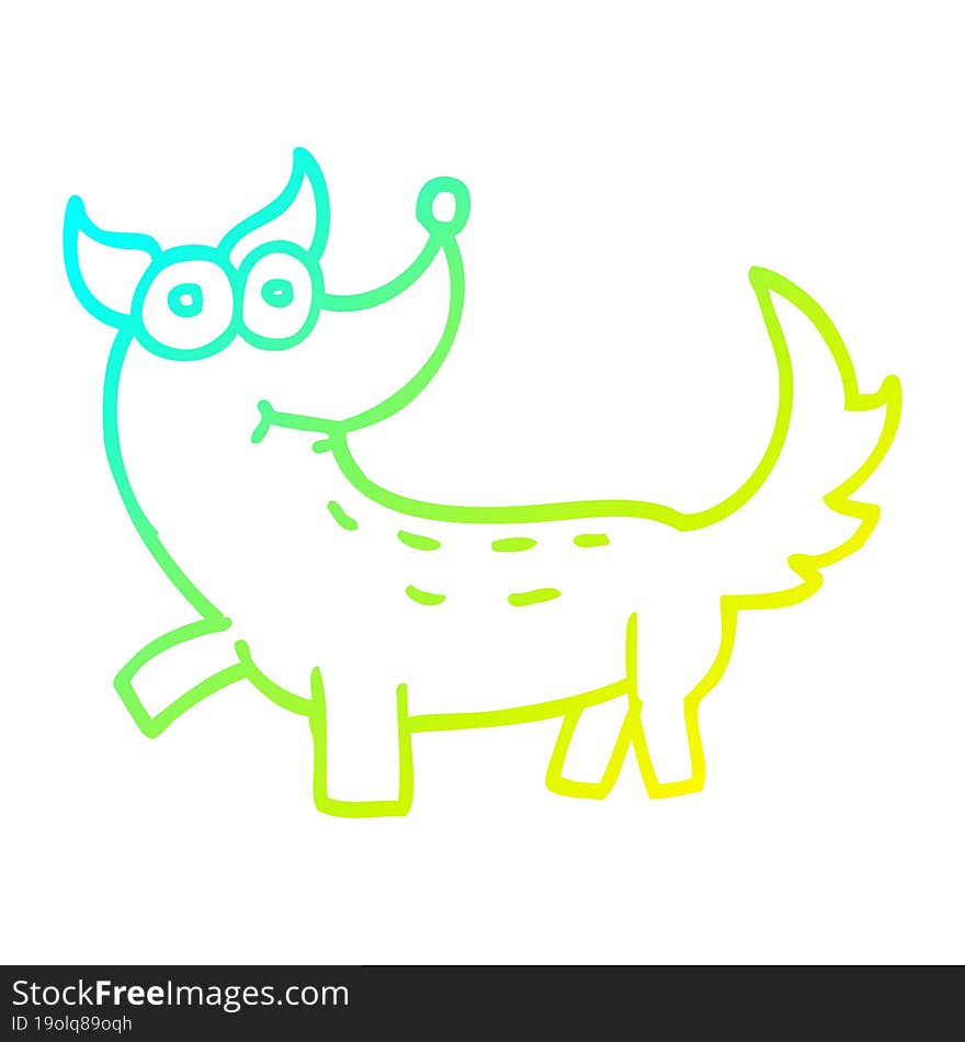 cold gradient line drawing of a cartoon dog