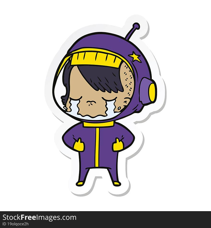 sticker of a cartoon crying astronaut girl