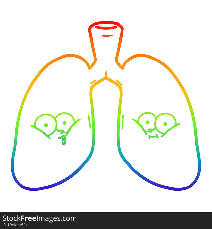 rainbow gradient line drawing cartoon lungs