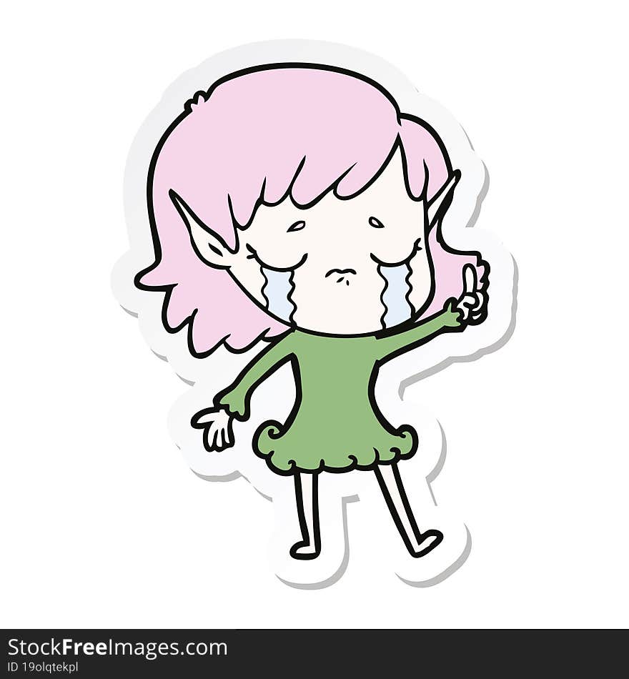 sticker of a cartoon crying elf girl