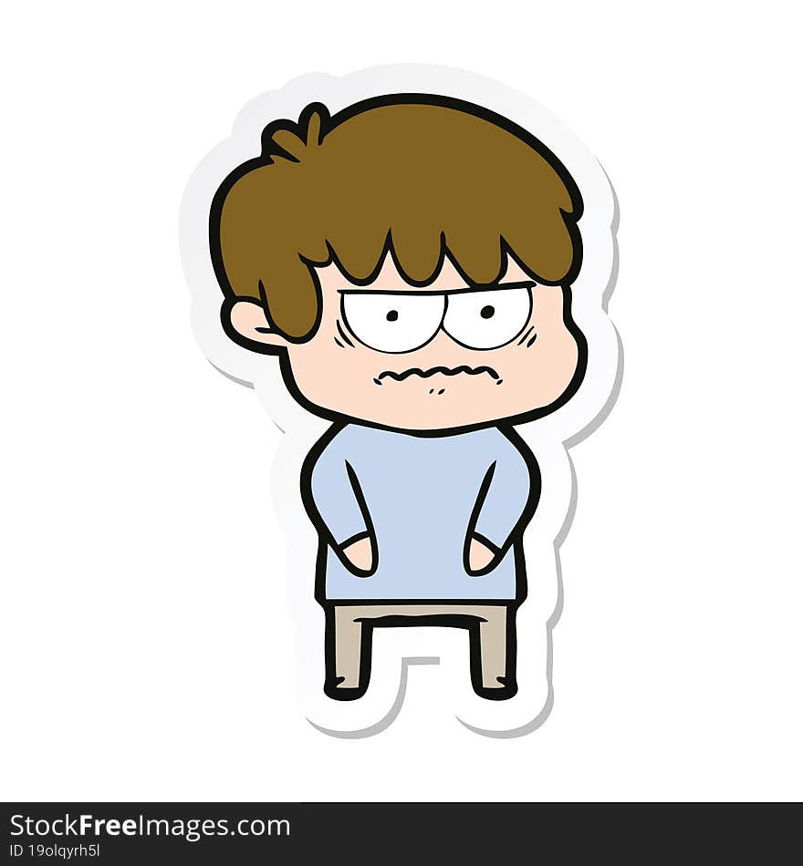 sticker of a annoyed cartoon boy