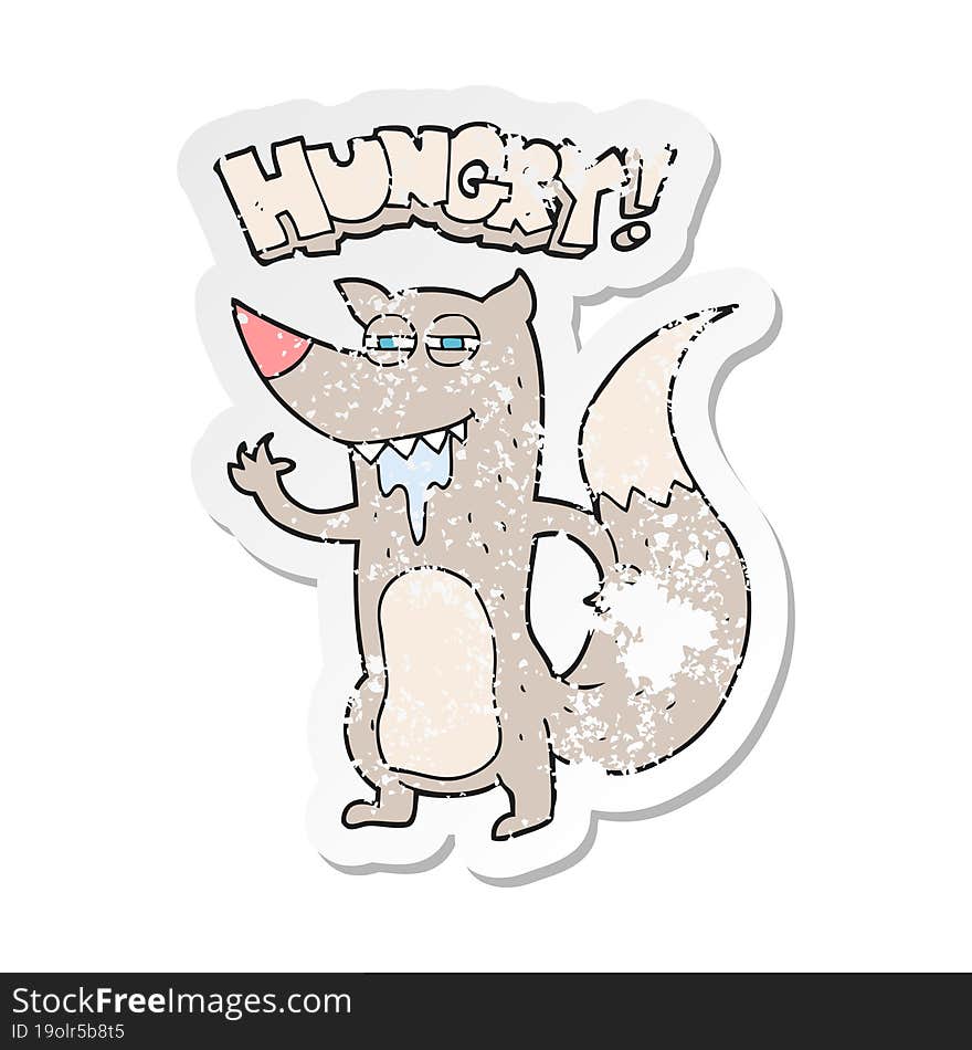 retro distressed sticker of a cartoon hungry wolf