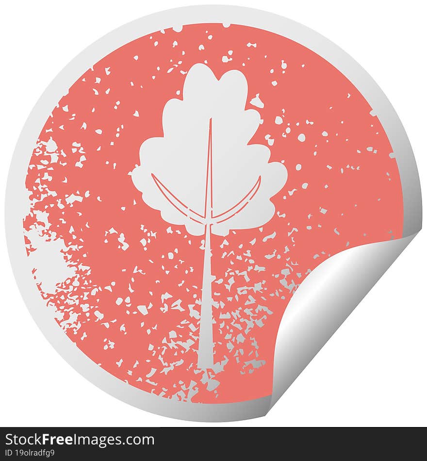 quirky distressed circular peeling sticker symbol tree