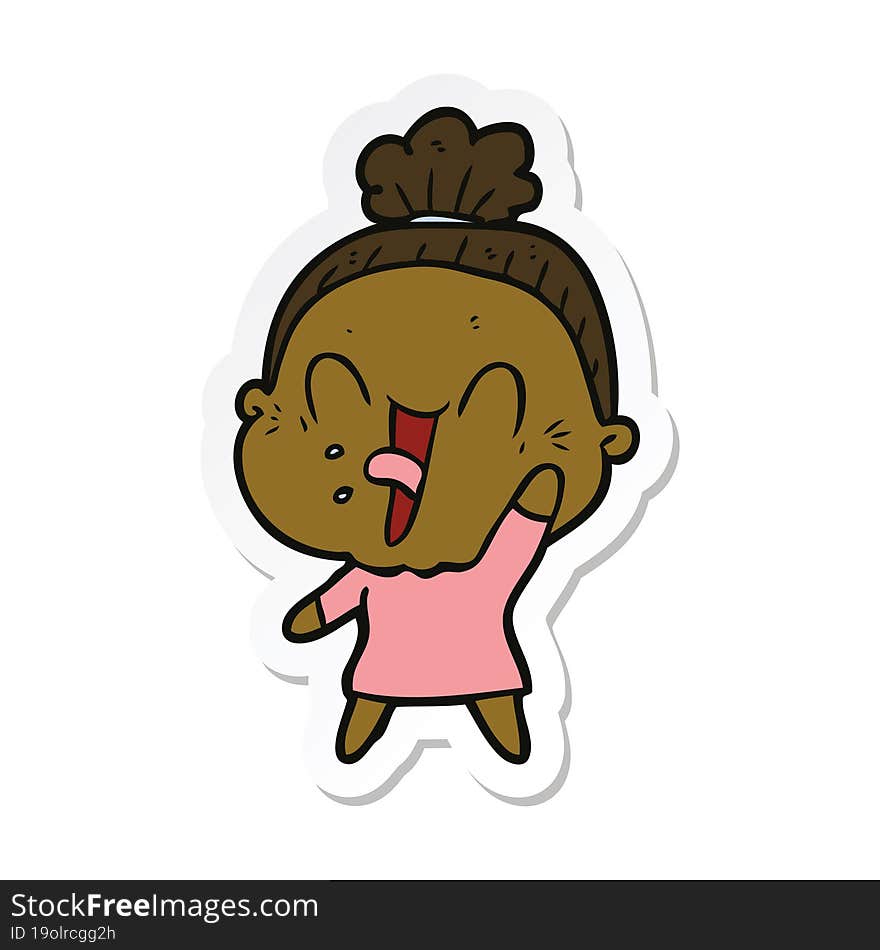 sticker of a cartoon happy old woman