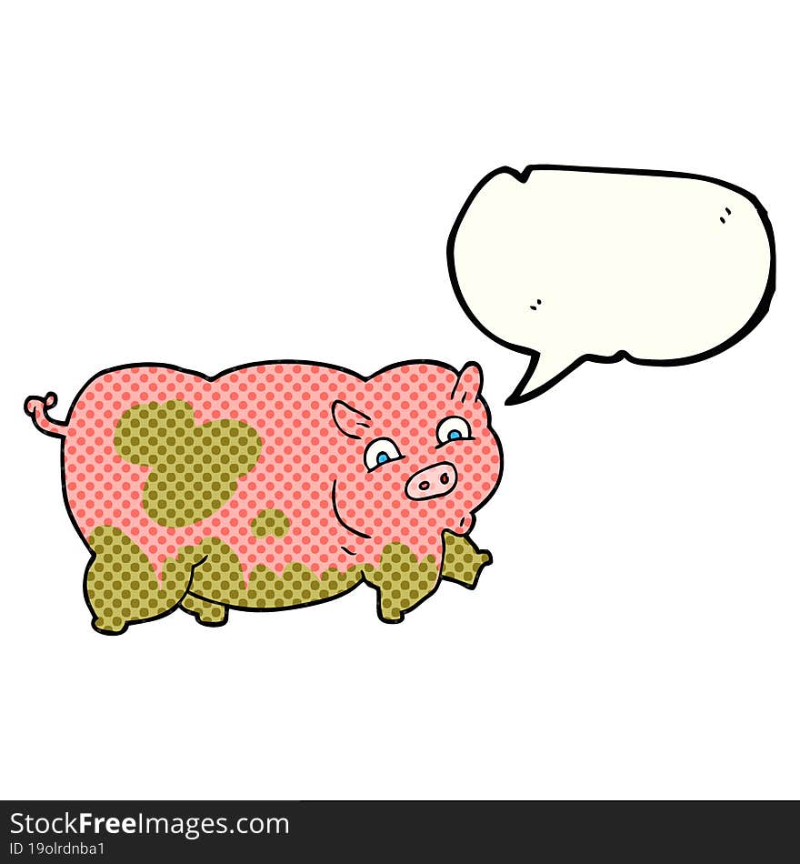 freehand drawn comic book speech bubble cartoon pig