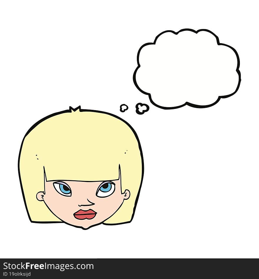 cartoon annoyed woman with thought bubble