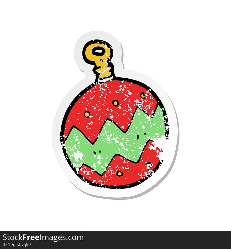 retro distressed sticker of a cartoon christmas bauble