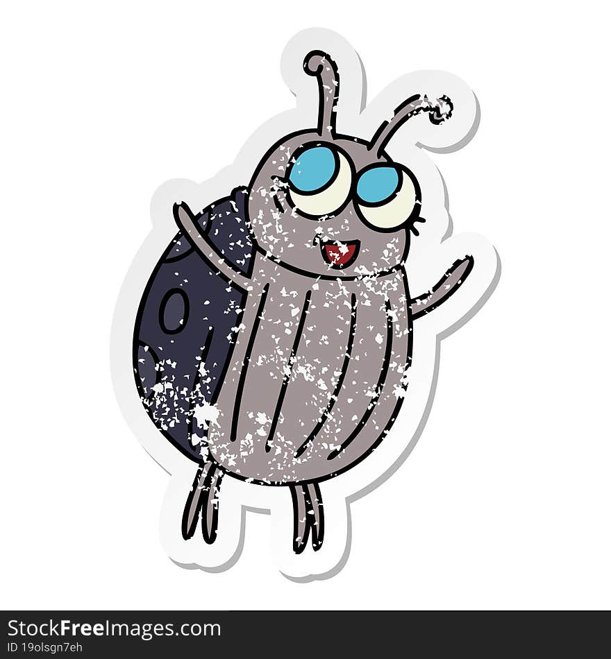 distressed sticker of a quirky hand drawn cartoon happy bug