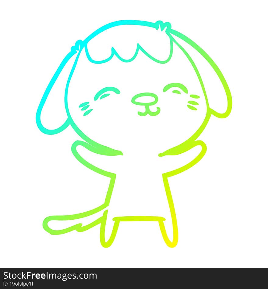 cold gradient line drawing of a happy cartoon dog