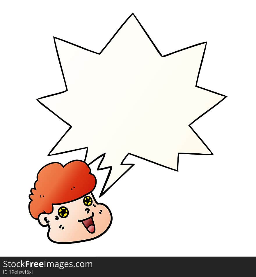 cartoon boy\'s face with speech bubble in smooth gradient style