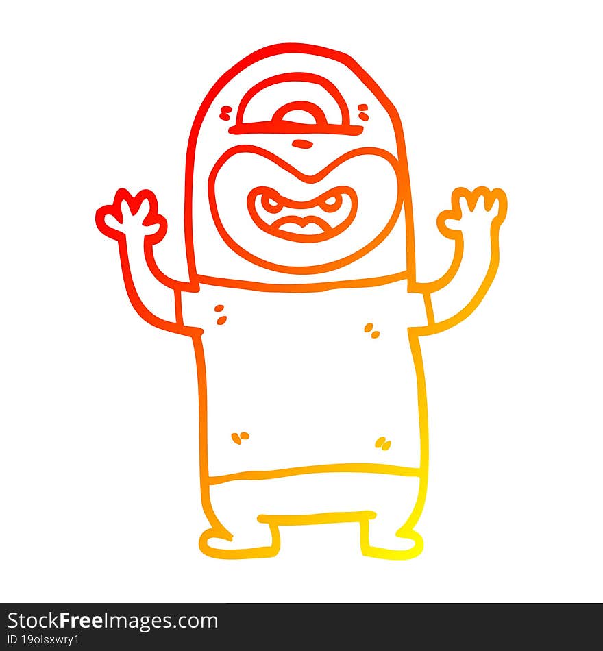 warm gradient line drawing of a cartoon alien monster