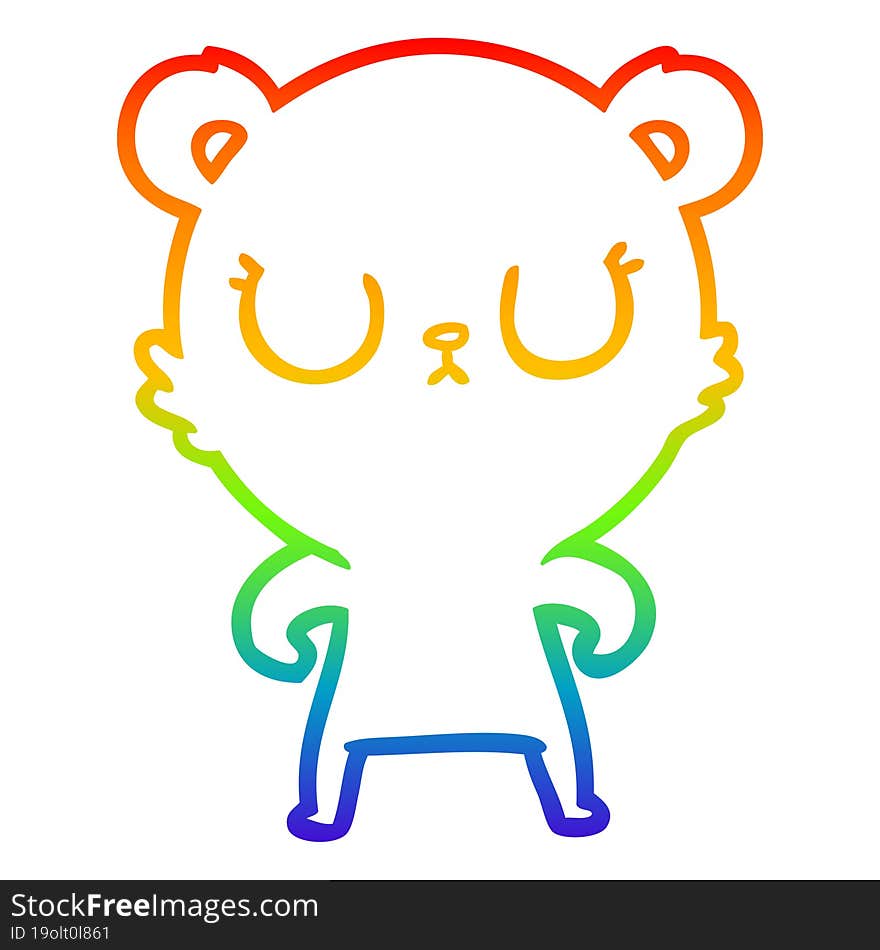 Rainbow Gradient Line Drawing Peaceful Cartoon Bear