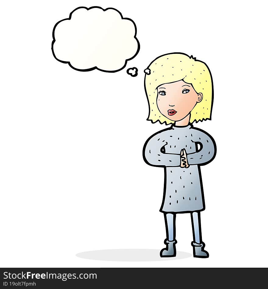 cartoon calm woman with thought bubble