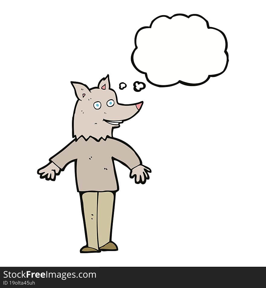 cartoon happy werewolf with thought bubble