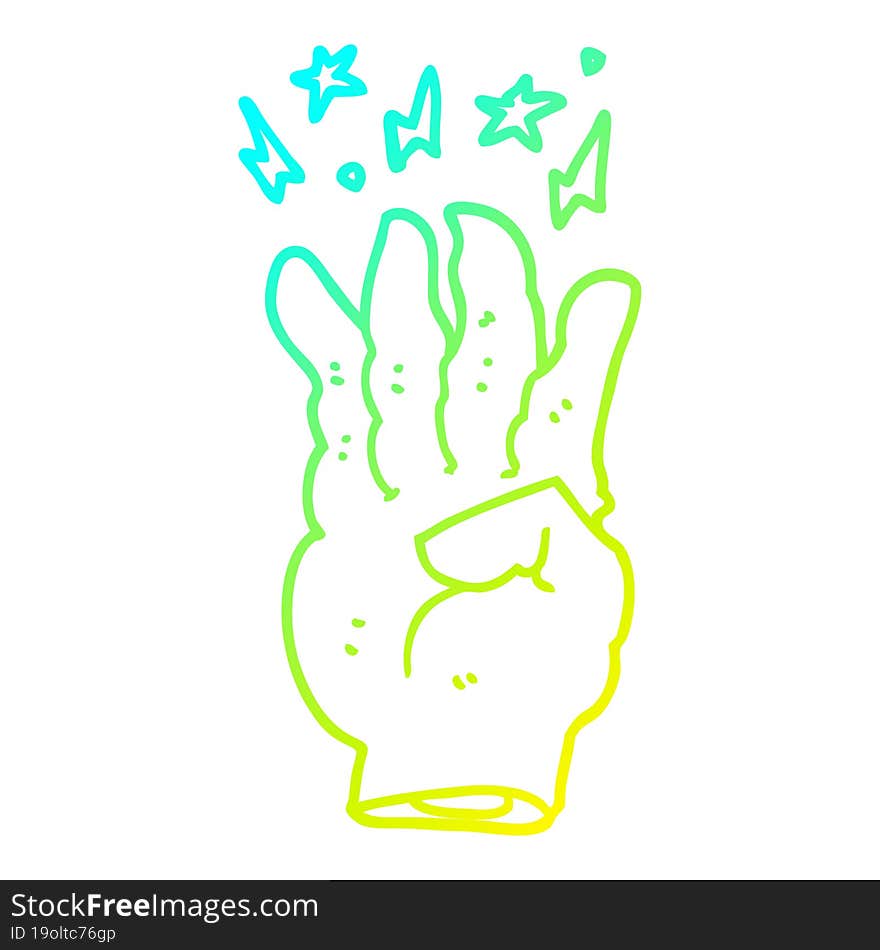 cold gradient line drawing of a cartoon spooky magic hand