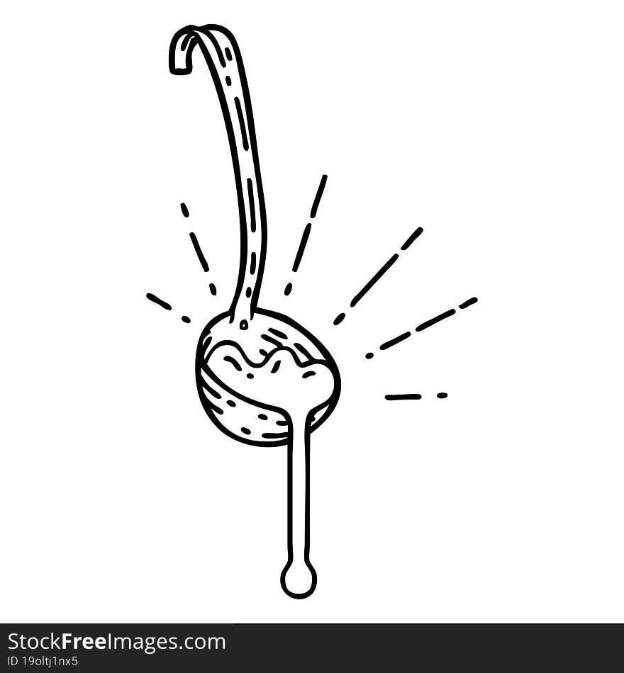 illustration of a traditional black line work tattoo style ladle of gravy