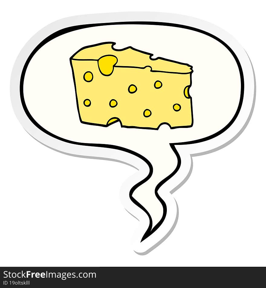 cartoon cheese with speech bubble sticker. cartoon cheese with speech bubble sticker