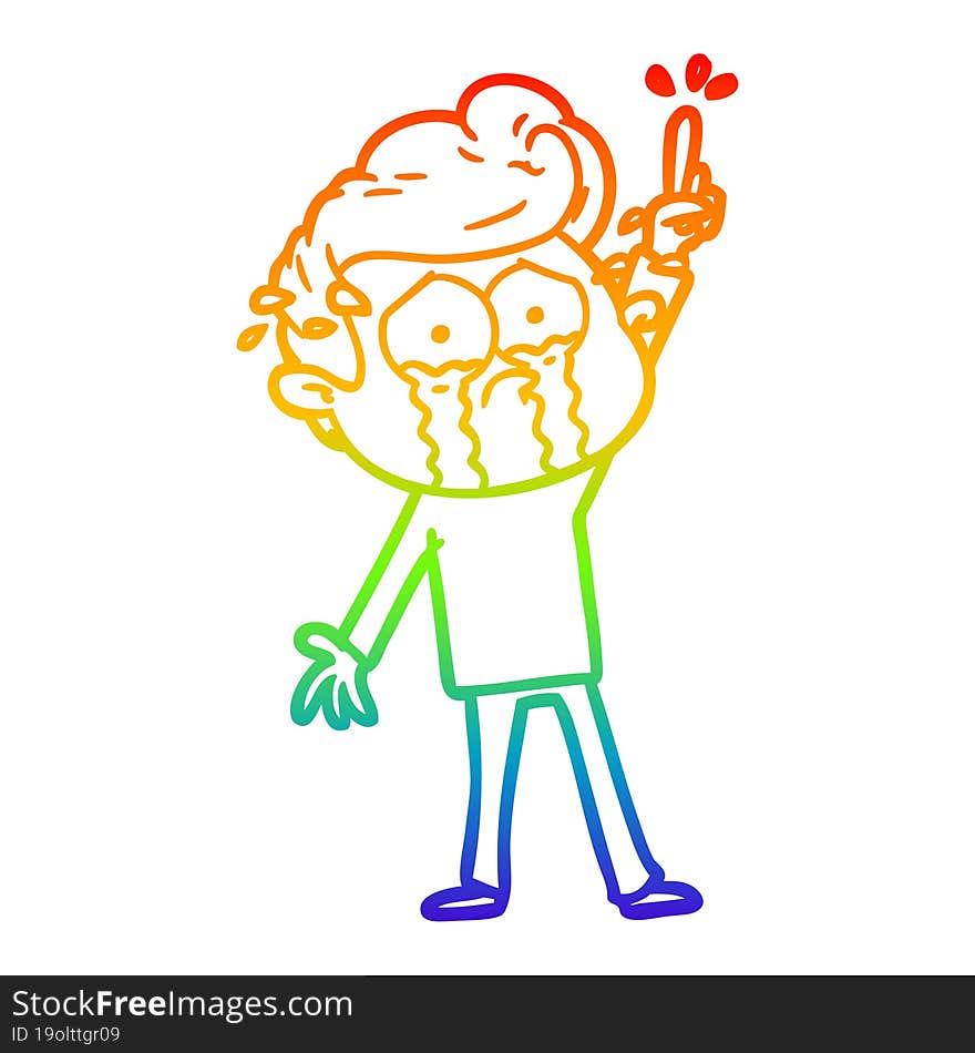 Rainbow Gradient Line Drawing Cartoon Crying Man Trying To Ask A Question