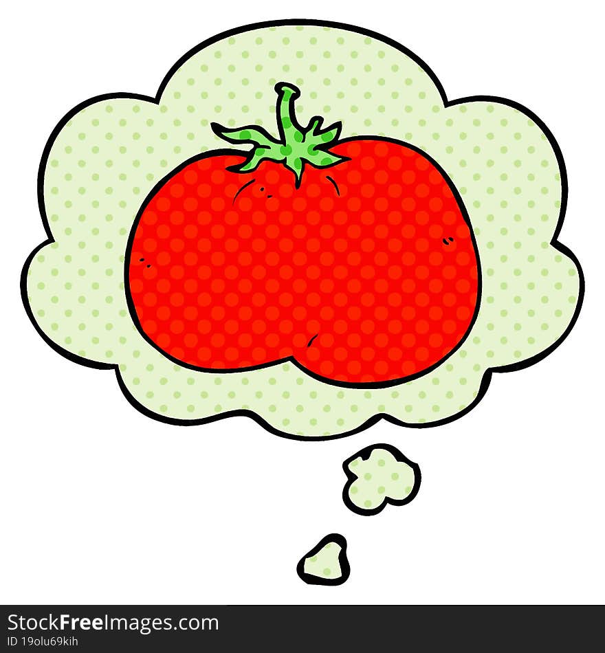 cartoon tomato and thought bubble in comic book style