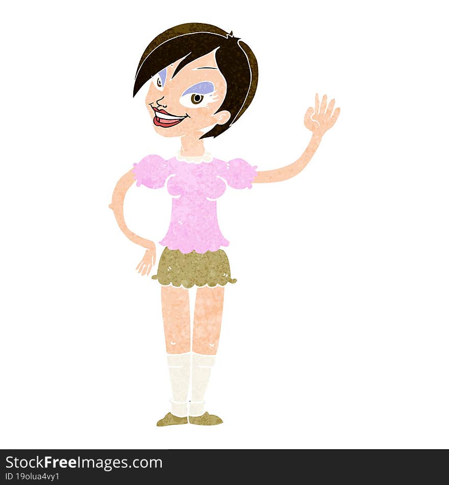 Cartoon Waving Woman