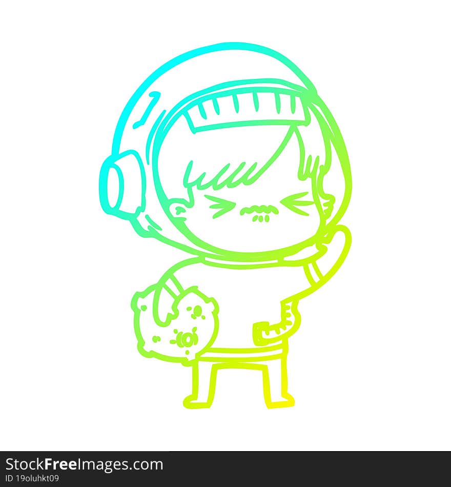 cold gradient line drawing angry cartoon space girl