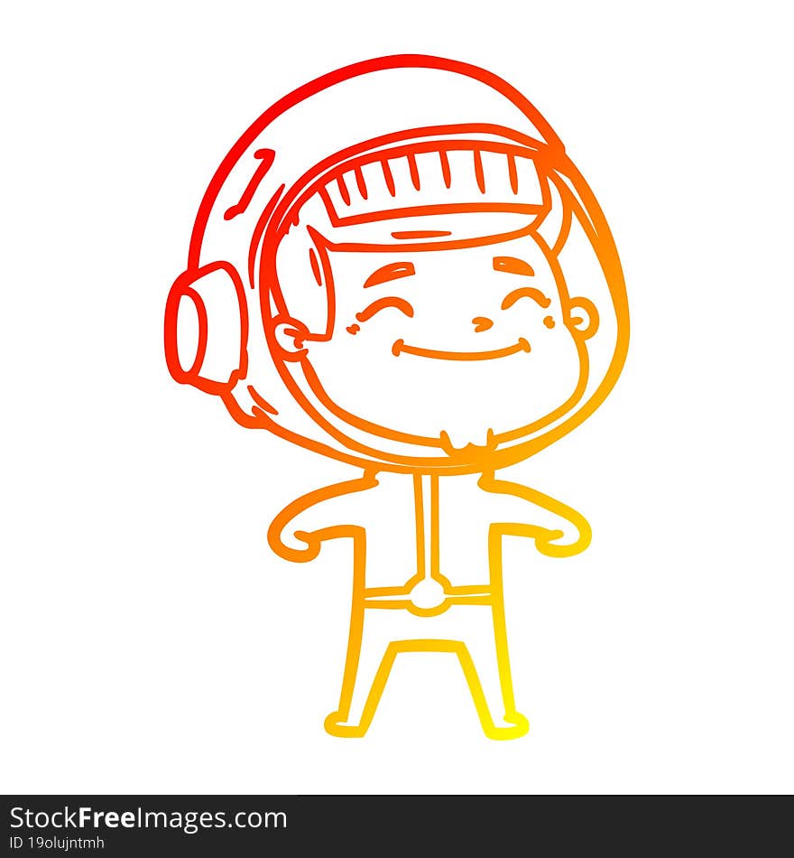 warm gradient line drawing of a happy cartoon astronaut