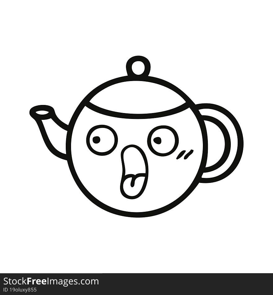 line drawing cartoon of a teapot. line drawing cartoon of a teapot