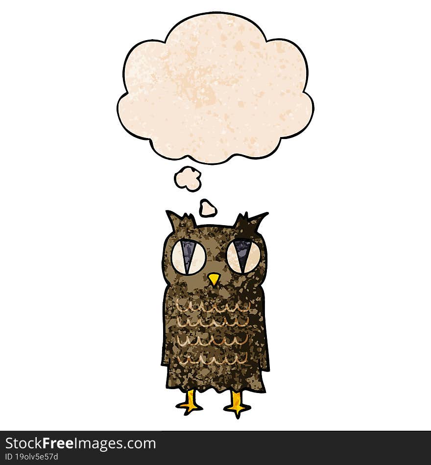 cartoon owl and thought bubble in grunge texture pattern style