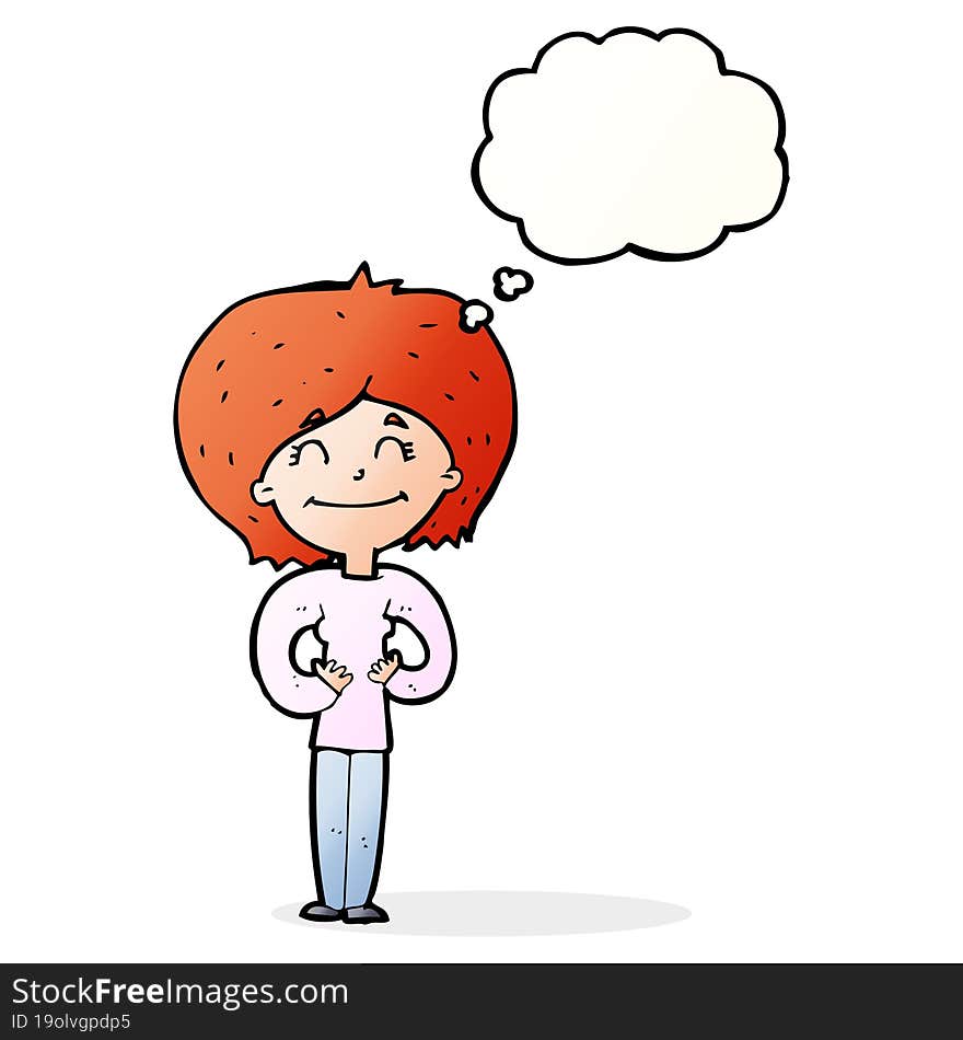 Cartoon Happy Woman With Thought Bubble